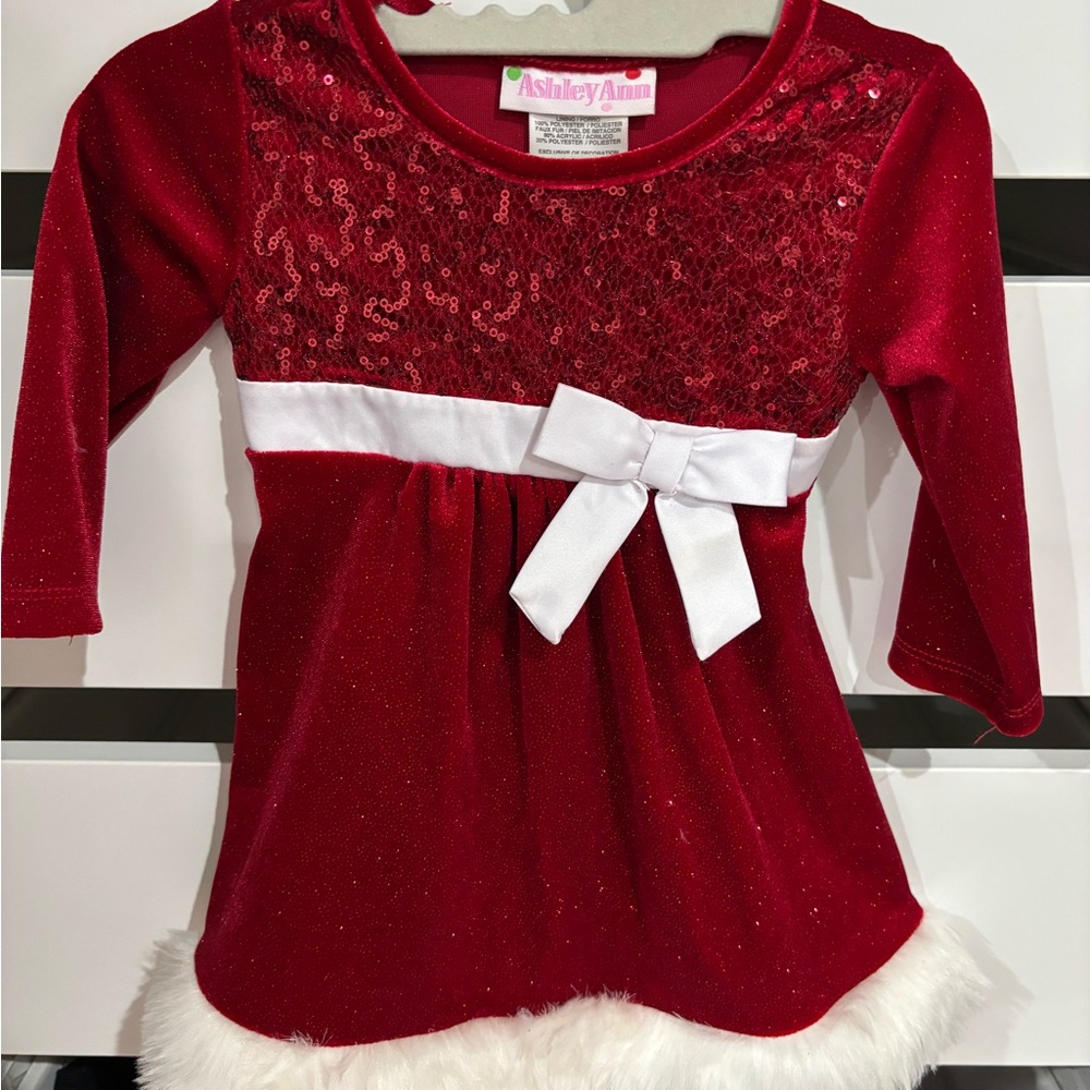 Ashley Ann Red Sequin Kids Dress with White Bow